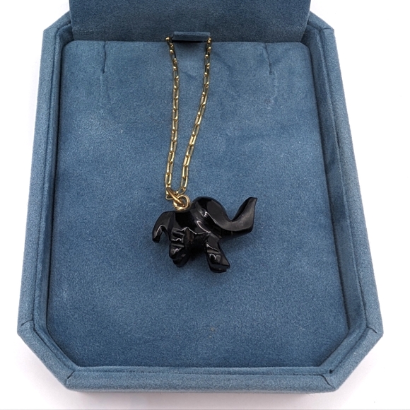 Hand Carved Jet Elephant Necklace - Picture 1 of 4